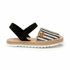 Girls Suede And Cotton Menorcan Sandals Padded Insole Velcro 227 Black, By AngelitoS