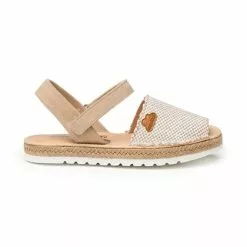 Girls Suede And Sackcloth Menorcan Sandals Padded Insole Velcro 225 Beige, By AngelitoS