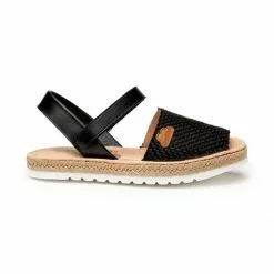 Girls Suede And Sackcloth Menorcan Sandals Padded Insole Velcro 225 Black, By AngelitoS