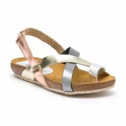 Woman Leather Bio Sandals Velcro Cork Sole 830MX Metal, By Morxiva Shoes