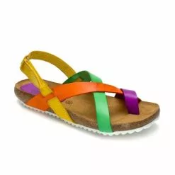 Woman Leather Bio Sandals Velcro Cork Sole 830MX Multi, By Morxiva Shoes