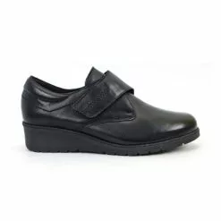 Woman Leather Low Wedged Comfort Shoes Velcro Removable Insole 70243 Black, By TuPié