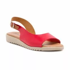 Woman Leather Low Wedged Sandals Padded Insole 1115 Red, By Blusandal
