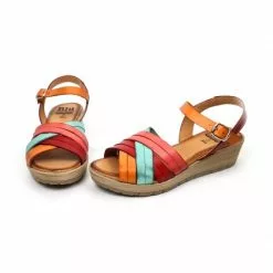 Woman Leather Low Wedged Sandals Padded Insole 3106 Multicolor, By Blusandal -Sandals Sales Store woman leather low wedged sandals padded insole 3106 multicolor by blusandal 5