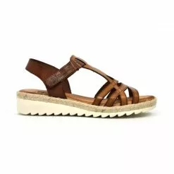 Woman Leather Low Wedged Sandals Velcro Padded Insole 2896 Leather, By Blusandal
