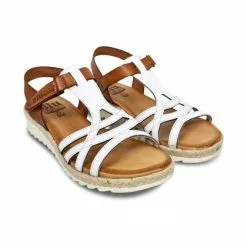 Woman Leather Low Wedged Sandals Velcro Padded Insole 2896 White, By Blusandal -Sandals Sales Store woman leather low wedged sandals velcro padded insole 2896 white by blusandal 3