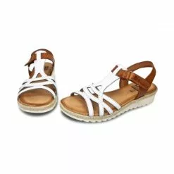 Woman Leather Low Wedged Sandals Velcro Padded Insole 2896 White, By Blusandal -Sandals Sales Store woman leather low wedged sandals velcro padded insole 2896 white by blusandal 5