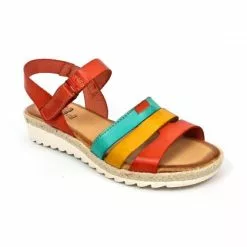 Woman Leather Low Wedged Sandals Velcro Padded Insole 2898 Multilcolor, By Blusandal -Sandals Sales Store woman leather low wedged sandals velcro padded insole 2898 multilcolor by blusandal 2