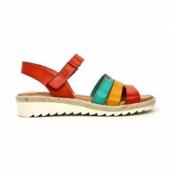 Woman Leather Low Wedged Sandals Velcro Padded Insole 2898 Multilcolor, By Blusandal