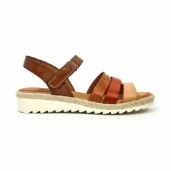 Woman Leather Low Wedged Sandals Velcro Padded Insole 2898 Multileather, By Blusandal