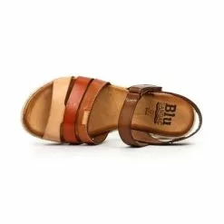 Woman Leather Low Wedged Sandals Velcro Padded Insole 2898 Multileather, By Blusandal -Sandals Sales Store woman leather low wedged sandals velcro padded insole 2898 multileather by blusandal 4