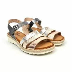 Woman Leather Low Wedged Sandals Velcro Padded Insole 2898 Multilmetal, By Blusandal -Sandals Sales Store woman leather low wedged sandals velcro padded insole 2898 multilmetal by blusandal 3