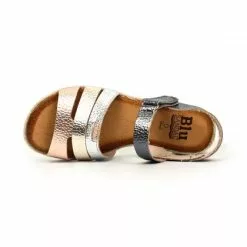 Woman Leather Low Wedged Sandals Velcro Padded Insole 2898 Multilmetal, By Blusandal -Sandals Sales Store woman leather low wedged sandals velcro padded insole 2898 multilmetal by blusandal 4