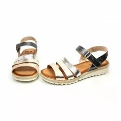 Woman Leather Low Wedged Sandals Velcro Padded Insole 2898 Multilmetal, By Blusandal -Sandals Sales Store woman leather low wedged sandals velcro padded insole 2898 multilmetal by blusandal 5