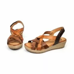 Woman Leather Low Wedged Sandals Velcro Padded Insole 3104 Leather, By Blusandal -Sandals Sales Store woman leather low wedged sandals velcro padded insole 3104 leather by blusandal 5