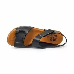 Woman Leather Wedged Sandals Velcro Padded Insole 54326 Black, By Blusandal -Sandals Sales Store woman leather wedged sandals velcro padded insole 54326 black by blusandal 4