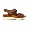 Woman Leather Wedged Sandals Velcro Padded Insole 54326 Brown, By Blusandal