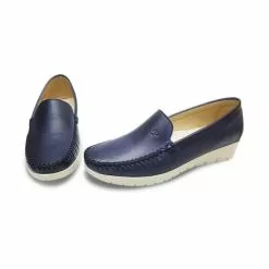 Women Soft Leather Wedged Loafers 903CA Navy, By Casual -Sandals Sales Store women soft leather wedged loafers 903ca navy by casual 3
