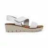 Womens Engraved Leather Low Wedged Sandals Padded Insole Velcro 22275 White, By Blusandal