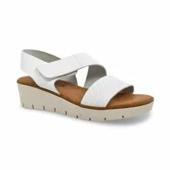 Womens Engraved Leather Low Wedged Sandals Padded Insole Velcro 22275 White, By Blusandal -Sandals Sales Store womens engraved leather low wedged sandals padded insole velcro 22275 white by blusandal 2