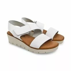 Womens Engraved Leather Low Wedged Sandals Padded Insole Velcro 22275 White, By Blusandal -Sandals Sales Store womens engraved leather low wedged sandals padded insole velcro 22275 white by blusandal 5
