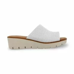 Womens Engraved Leather Peeptoe Clogs Padded Insole 22802 White, By Blusandal