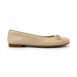 Womens Leather Flat Ballerinas Bow 7000 Beige, By Casual