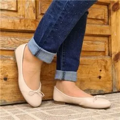 Womens Leather Flat Ballerinas Bow 7000 Beige, By Casual -Sandals Sales Store womens leather flat ballerinas bow 7000 beige by casual 3