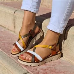 Womens Leather Flat Sandals Padded Insole 22106 Multileather, By Blusandal -Sandals Sales Store womens leather flat sandals padded insole 22106 multileather by blusandal 3