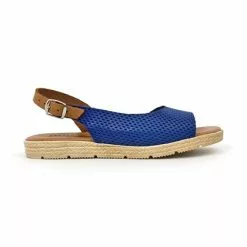 Womens Leather Flat Sandals Padded Insole 22115 Blue, By Blusandal
