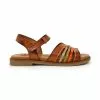 Womens Leather Flat Sandals Velcro Padded Insole 64103 Leather, By Blusandal
