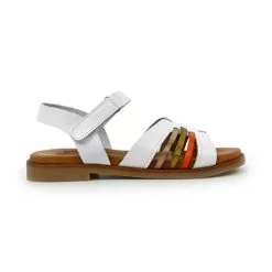 Womens Leather Flat Sandals Velcro Padded Insole 64103 White, By Blusandal