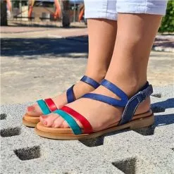 Womens Leather Flat Sandals Velcro Padded Insole 64104 Navy, By Blusandal -Sandals Sales Store womens leather flat sandals velcro padded insole 64104 navy by blusandal 3