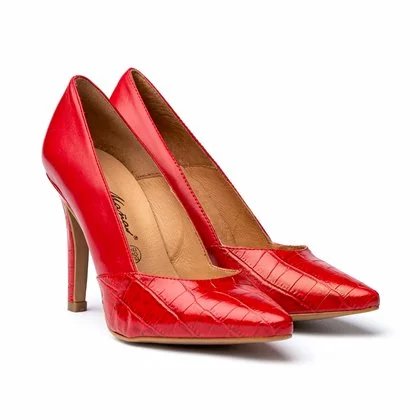 Womens Leather High Heeled Pumps Croco Engraving 1490 Red, By Eva Mañas 2 Womens Leather High Heeled Pumps Croco Engraving 1490 Red, By Eva Mañas - Image 2