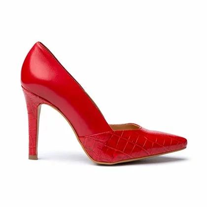 Womens Leather High Heeled Pumps Croco Engraving 1490 Red, By Eva Mañas 1 Womens Leather High Heeled Pumps Croco Engraving 1490 Red, By Eva Mañas