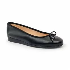 Womens Leather Low Wedged Ballerinas Bow 210 Black, By Casual -Sandals Sales Store womens leather low wedged ballerinas bow 210 black by casual 2