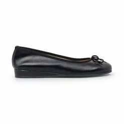 Womens Leather Low Wedged Ballerinas Bow 210 Black, By Casual