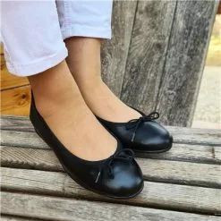 Womens Leather Low Wedged Ballerinas Bow 210 Black, By Casual -Sandals Sales Store womens leather low wedged ballerinas bow 210 black by casual 3