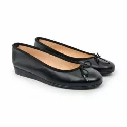 Womens Leather Low Wedged Ballerinas Bow 210 Black, By Casual -Sandals Sales Store womens leather low wedged ballerinas bow 210 black by casual 5