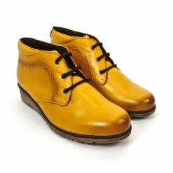 Womens Leather Comfort Wedged Booties Laces Removable Insole 70241 Mustard, By Tupié -Sandals Sales Store womens leather wedged booties laces removable insole 70241 mustard by tupie 3