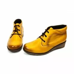 Womens Leather Comfort Wedged Booties Laces Removable Insole 70241 Mustard, By Tupié -Sandals Sales Store womens leather wedged booties laces removable insole 70241 mustard by tupie 4