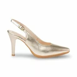 Womens Metallic Leather High Heeled Slingback Pumps 1495 Platinum, By Eva Mañas