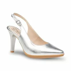 Womens Metallic Leather High Heeled Slingback Pumps 1495 Silver, By Eva Mañas -Sandals Sales Store womens metallic leather high heeled slingback pumps 1495 silver by eva manas 2