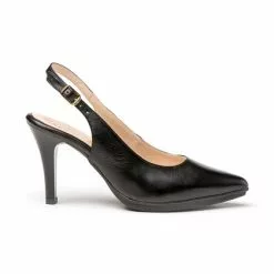 Womens Nappa Leather High Heeled Slingback Pumps 1495 Black, By Eva Mañas