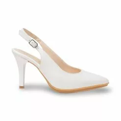 Womens Nappa Leather High Heeled Slingback Pumps 1495 White, By Eva Mañas