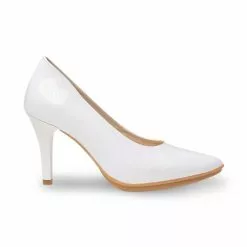 Womens Patent Leather High Heeled Pumps 1499 White, By Eva Mañas